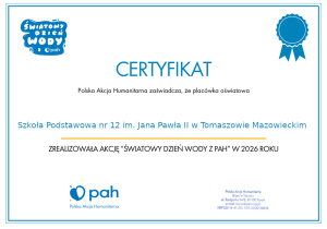 Światowy Dzień Wody - certyfikat