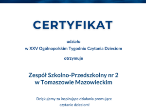 Certyfikat Uczestnictwa w XXV Ogólnopolskim Tygodniu Czytania Dzieciom