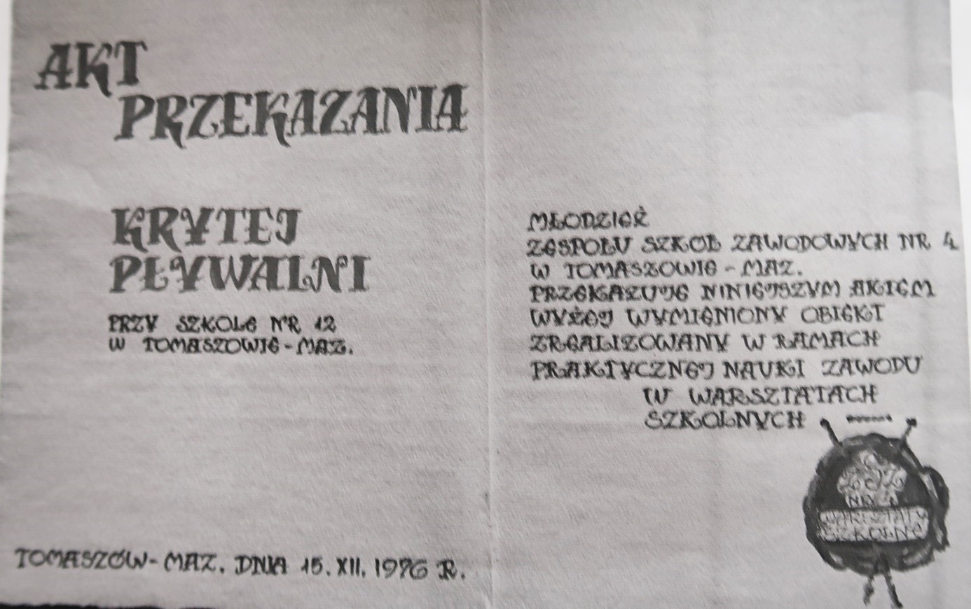 Akt przekazania krytej pływalni