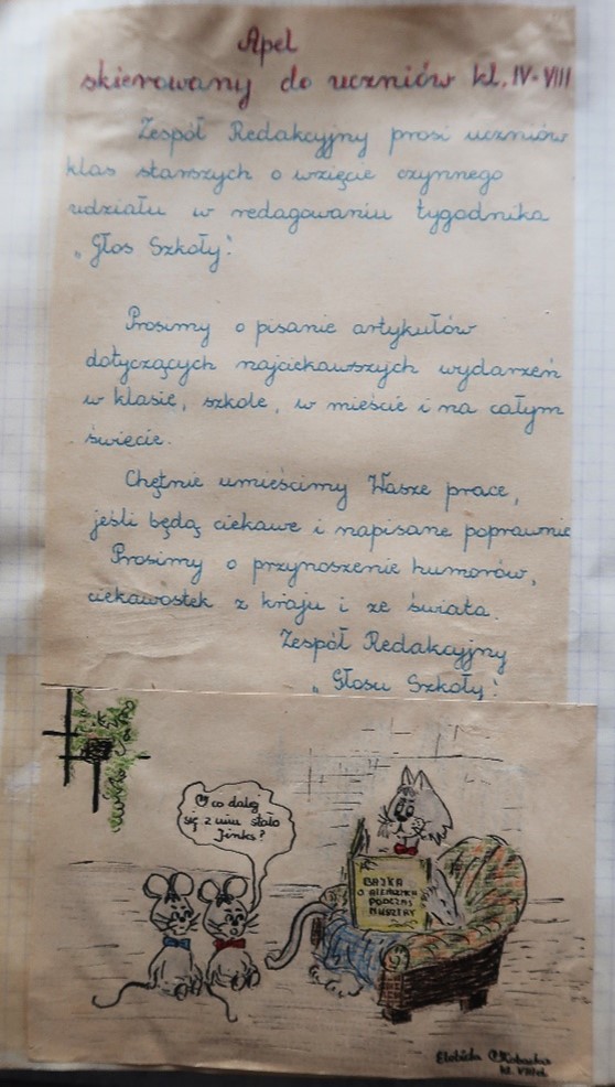 Strona ze szkolnej gazetki "Glos szkoły"