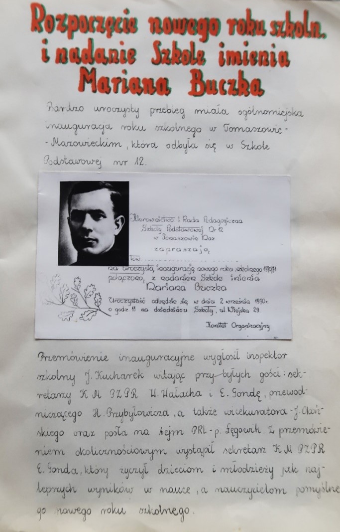 Dokument nadający szkole imię Mariana Buczka
