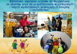Biblioteka zaprasza uczniów do korzystania ze zbiorów oraz do uczestniczenia w konkursach i innych wydarzeniach promujących książkę i czytelnictwo.