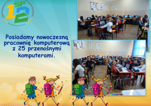 Posiadamy nowoczesną pracownię komputerową z 25 przenośnymi komputerami.