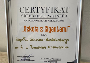 Certyfikat Srebrnego Partnera dla szkoły