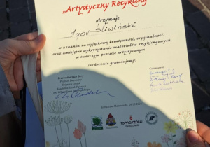Dyplom za zajęcie pierwszego miejsca