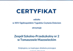 Certyfikat Uczestnictwa w XXV Ogólnopolskim Tygodniu Czytania Dzieciom