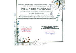 Podziękowanie dla Pani Anetty Markiewicz